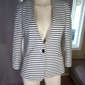 Simons Black and White Striped Blazer with Tailored Silhouette